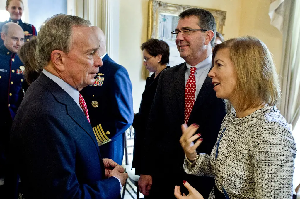 Stephanie Carter And Ashton Carter Talking With Michael R. Bloomberg