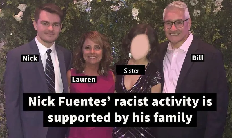 Nick Fuentes with his parents, Lauren and Bill Fuentes and sister