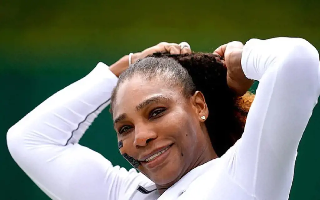  Tennis player Serena Williams wears medical tape on her face to help her sinus issues