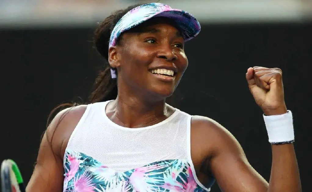 Professional tennis player Venus Williams of the United States celebrates after winning match point at the 2019 Australian Open