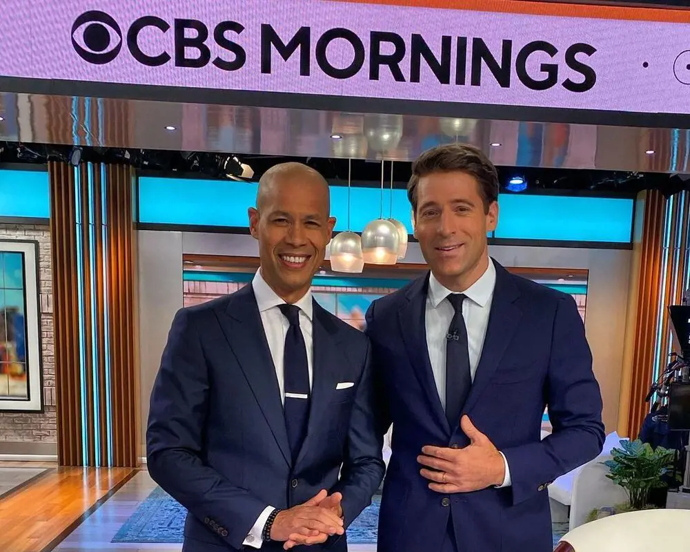 Tony Dokoupil on the set of CBS Mornings with Vladimir Duthiers