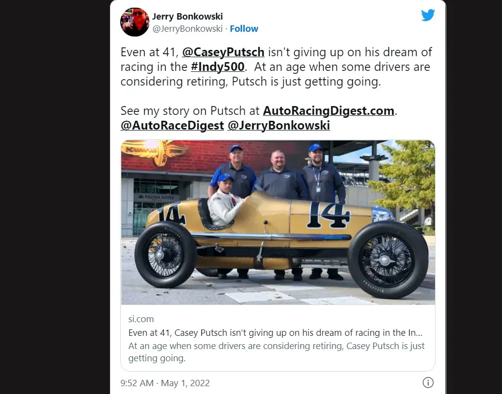 Casey Putsch dream of racing Indy Cars has finally come true