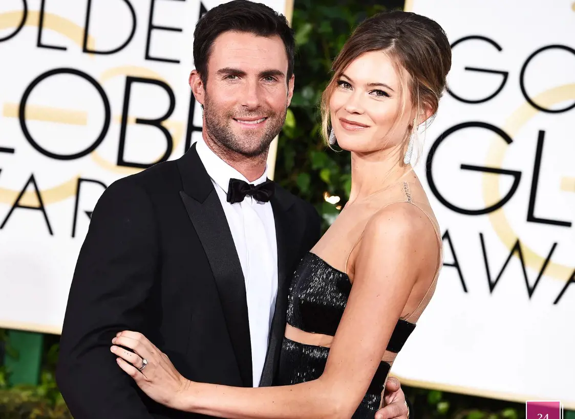Adam Levine with his wife Behati in the Golden Globe Awards.