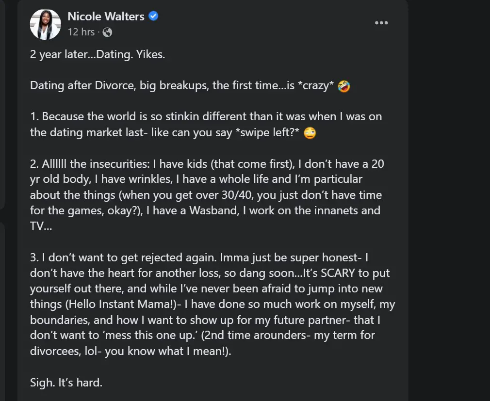 Nicole Walters shares about her divorce and dating in the new episode of her podcast.