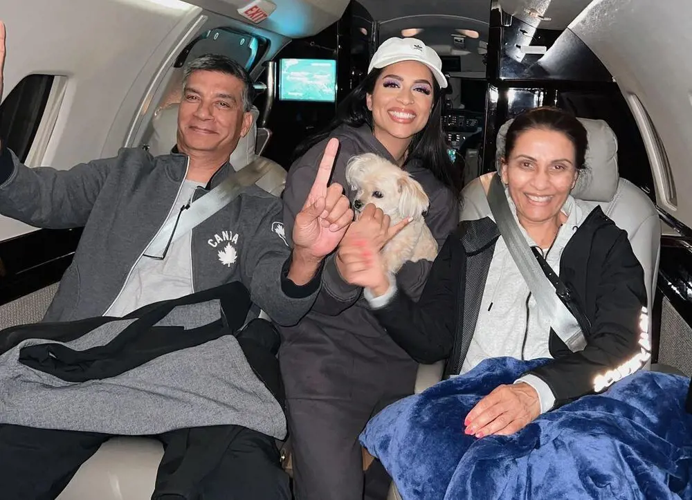 Lily Singh with her parents on a chartered flight to LA