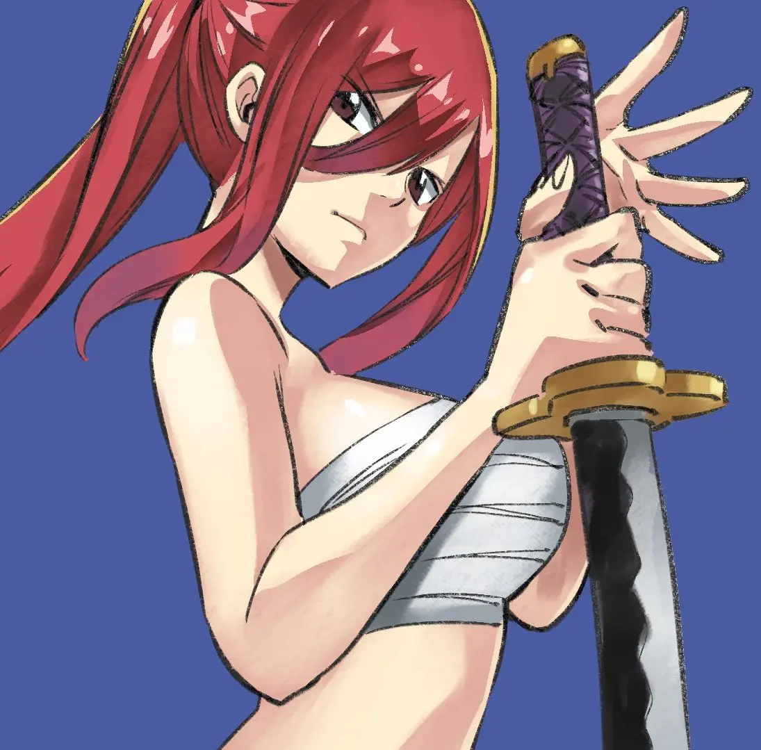 Erza Holding A Sword And Giving A Terrifying Look From One Of The Scenes Of Fairy Tail
