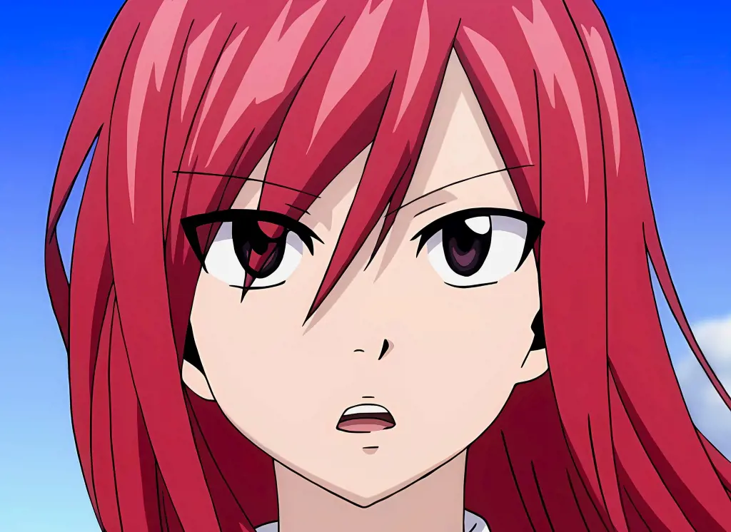 Erza Slaying Her Facial Features In One Of The Scenes Of Fairy Tail