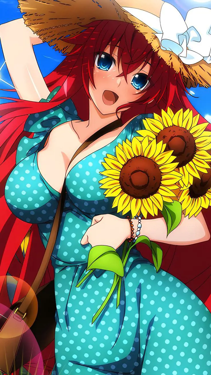 Rias From High School DxD Rocking Her Hat And Holding Sunflowers 