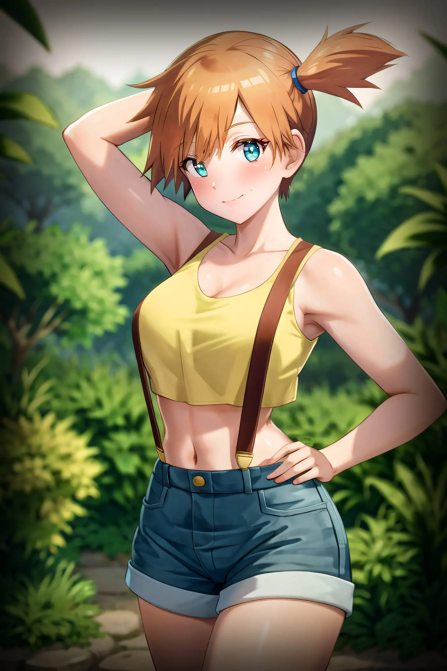 Misty From Pokemon Posing With Her One Hand On Waist And Another On Her Head