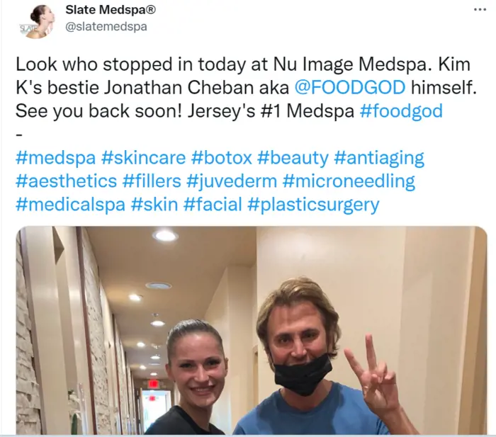 Slate Medspa tweets about Jonathan visit to their clinic