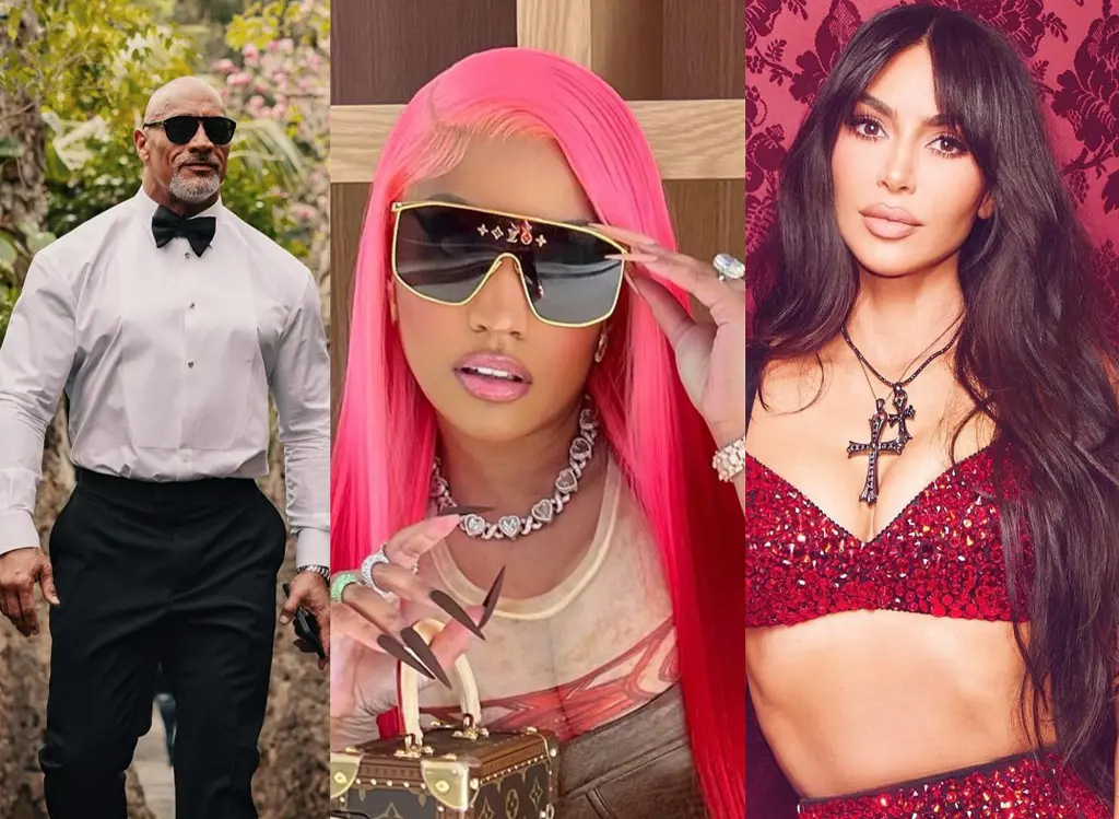 Dwayne Johnson(left), Nicki Minaj(center) Kim Kardashian (right) are top social media influencers