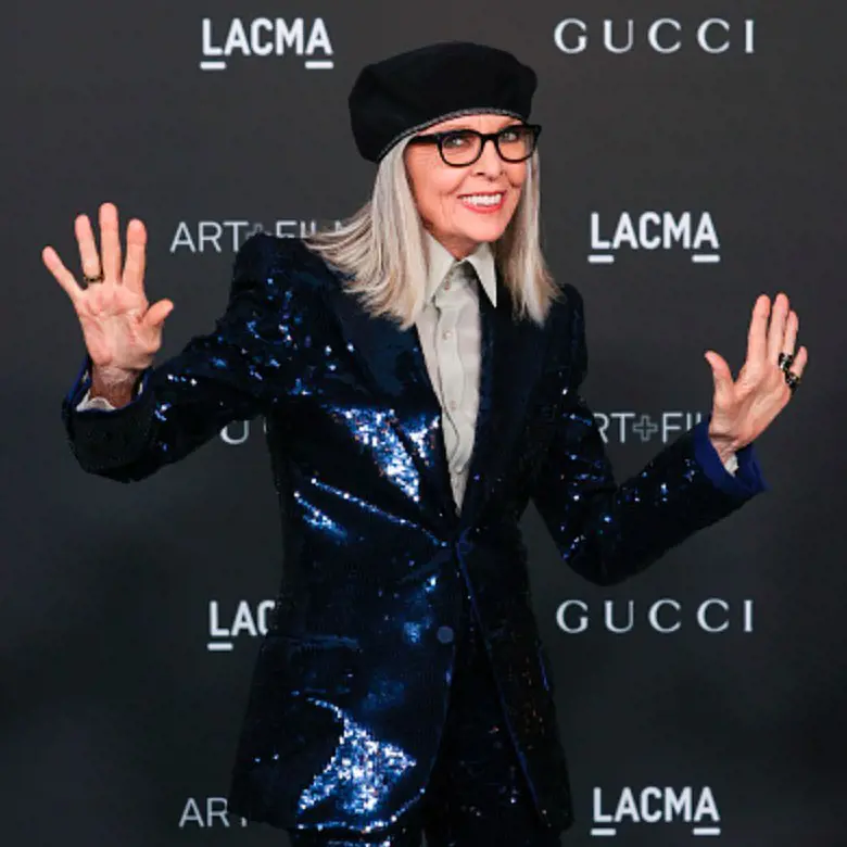 Annie Hall actress with her shining attire for Gucci and Lacma event on November 12, 2021