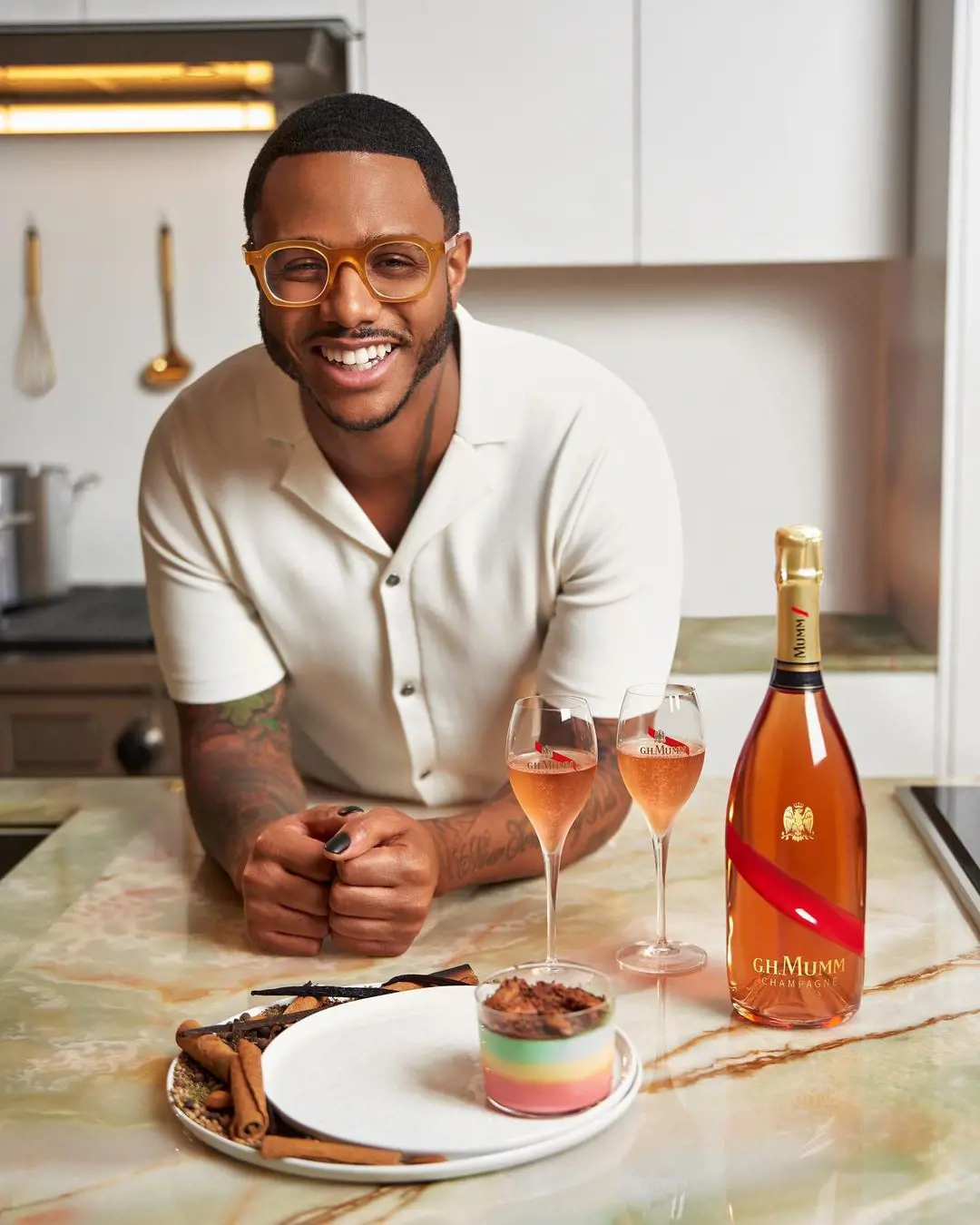 Kwame shares a dessert recipe Rainbow Cookie Panna Cotta paired with @ghmumm_us Grand Cordon Rosé