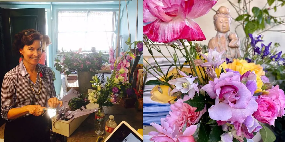 Melissa looks delighted while working at her store named 'Isarose Flowers' in June 2015