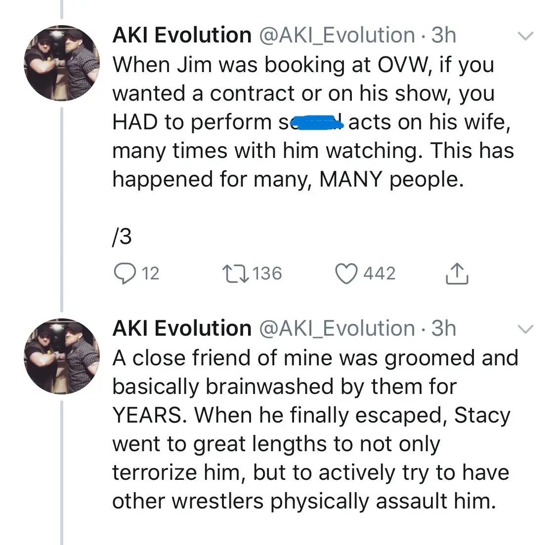 Aki Evolution made a tweet accusing Jim and his wife of grooming people while he was working with OVW