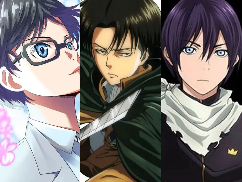 Arima Kousei (left), Levi Ackerman (middle), and Yato (right) makes the list of anime characters who are long-haired.
